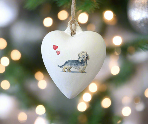 Dandie Dinmont Terrier Ceramic Heart Bauble